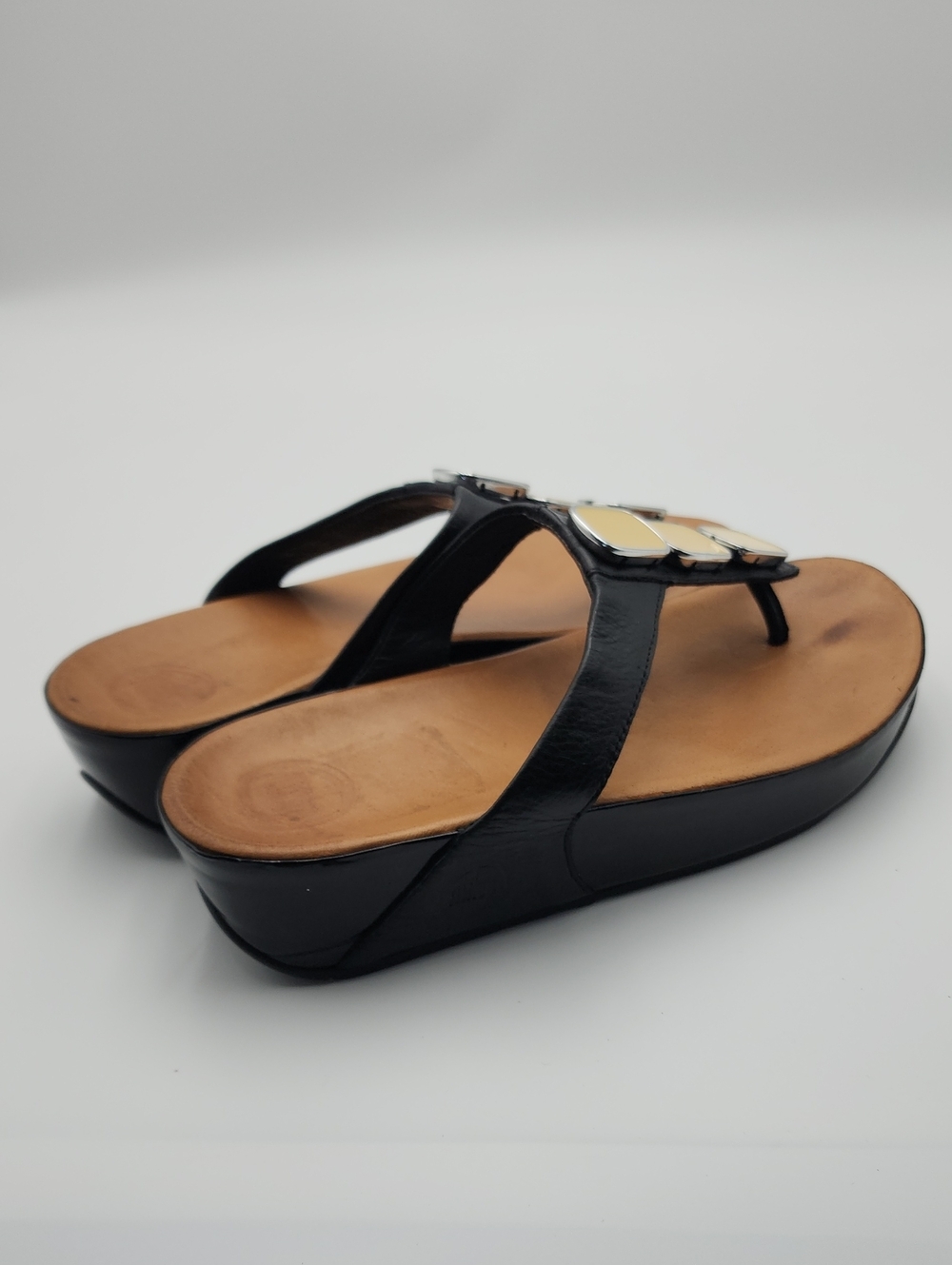 Fitflop Women’s Size 9 Pietra II Sandal Shoes Black Leather Thong Slip On - Picture 4 of 12